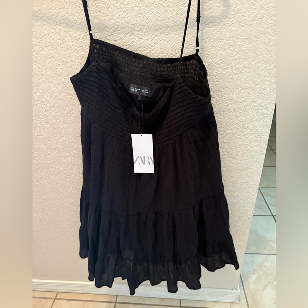 Zara Women's Straight Neck Textured Mini Dress in Black Size XL New with tags